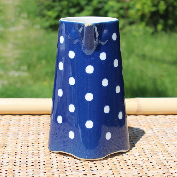 Ancien pichet / pot à lait 13 cm / Sarreguemines / Digoin modèle Confettis pois blancs / coloris marine