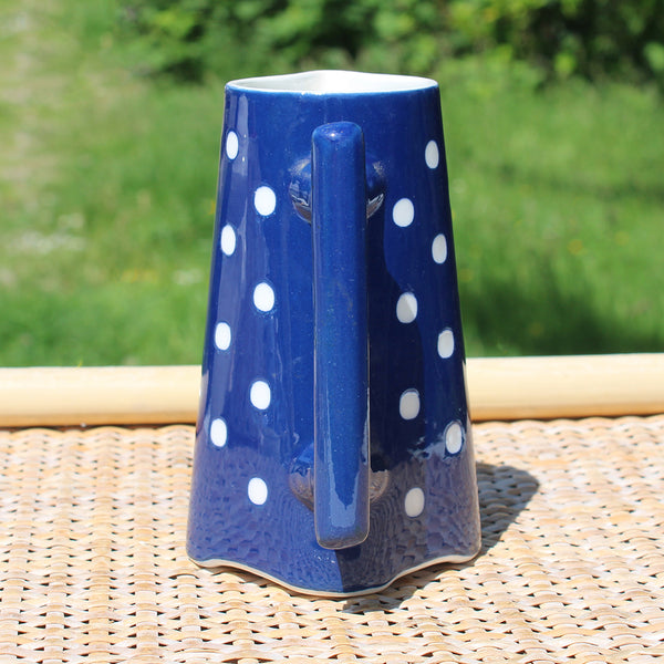 Ancien pichet / pot à lait 13 cm / Sarreguemines / Digoin modèle Confettis pois blancs / coloris marine