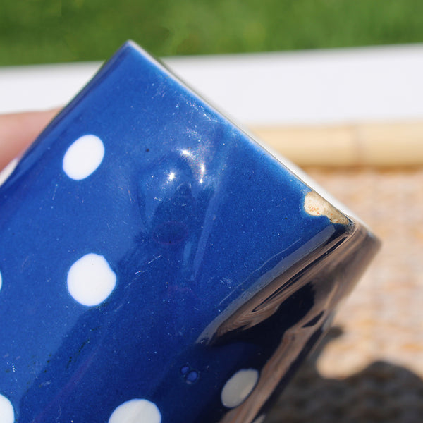 Ancien pichet / pot à lait 13 cm / Sarreguemines / Digoin modèle Confettis pois blancs / coloris marine