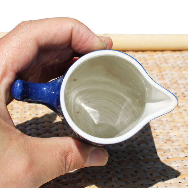 Ancien pichet / pot à lait 13 cm / Sarreguemines / Digoin modèle Confettis pois blancs / coloris marine