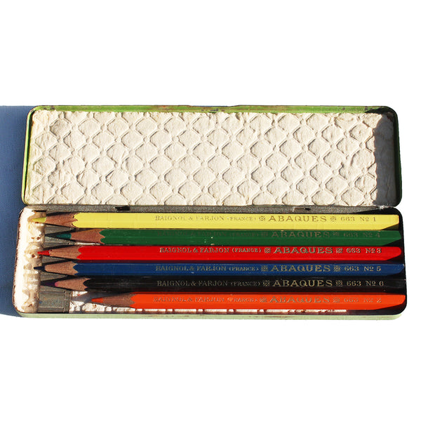 Ancienne boîte de 6 crayons de couleur / Baignol & Farjon / Abaques n° 663