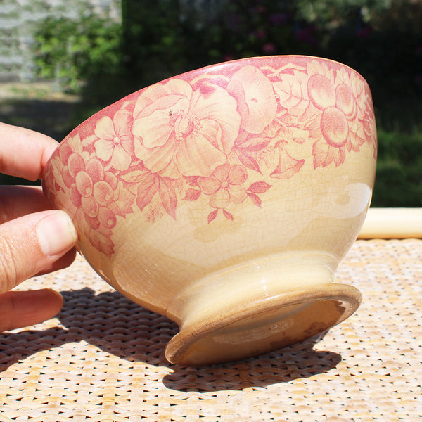 Ancien bol en faïence patinée de Creil et Montereau 619 / vigne / raisin / liseron