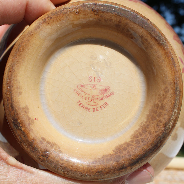 Ancien bol en faïence patinée de Creil et Montereau 619 / vigne / raisin / liseron