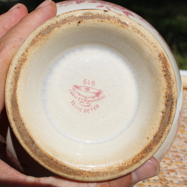 Ancien bol en faïence de Creil et Montereau 619 / vigne / raisin / liseron