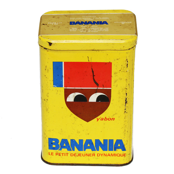Ancienne boîte publicitaire Banania vide en tôle lithographiée / l'Écusson / modèle Pâtes