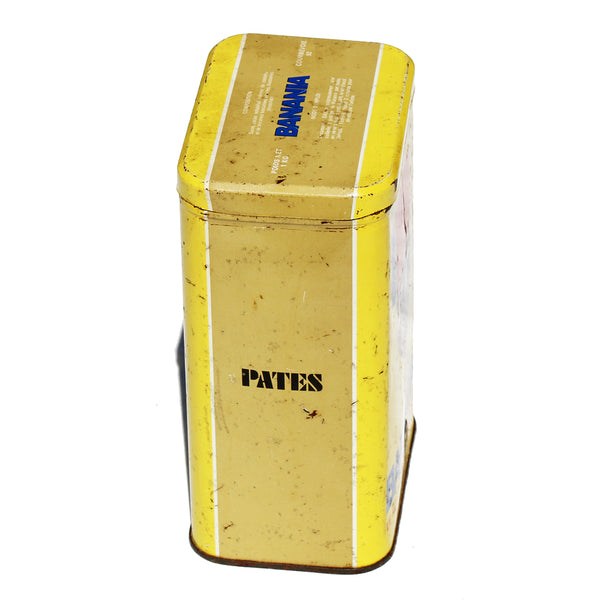 Ancienne boîte publicitaire Banania vide en tôle lithographiée / l'Écusson / modèle Pâtes