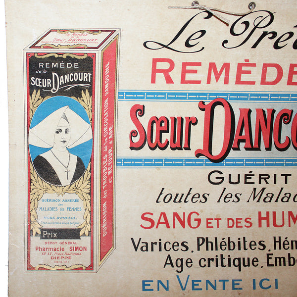 Ancien carton publicitaire de pharmacie Remède de la Soeur Dancourt