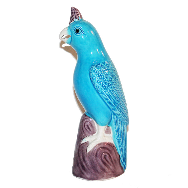 Statuette en porcelaine de Chine vintage 21 cm / Perroquet / Perruche turquoise