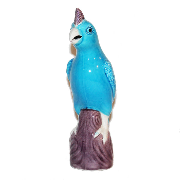 Statuette en porcelaine de Chine vintage 21 cm / Perroquet / Perruche turquoise