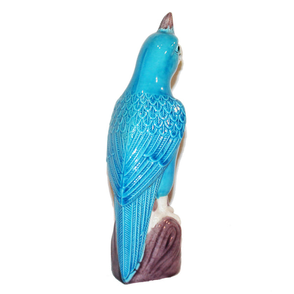 Statuette en porcelaine de Chine vintage 21 cm / Perroquet / Perruche turquoise