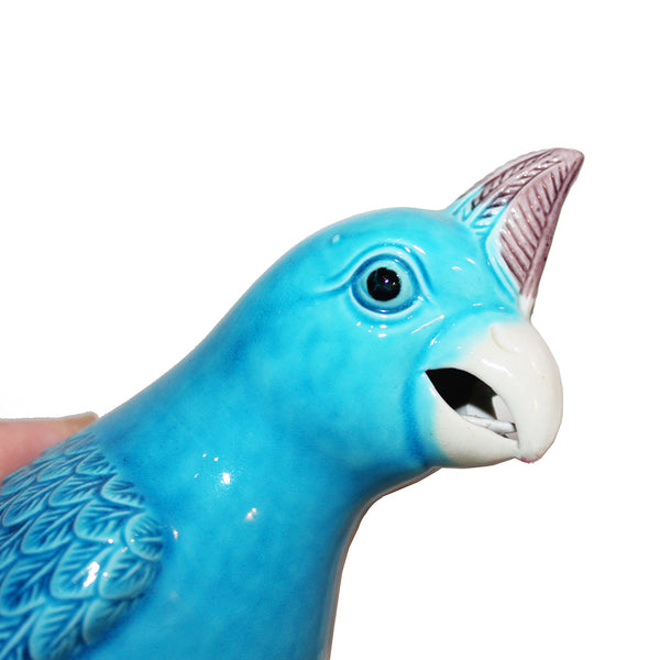 Statuette en porcelaine de Chine vintage 21 cm / Perroquet / Perruche turquoise