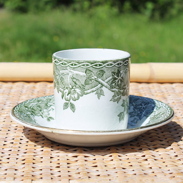 Ancienne tasse à café + soucoupe en faïence de St Amand modèle Estival