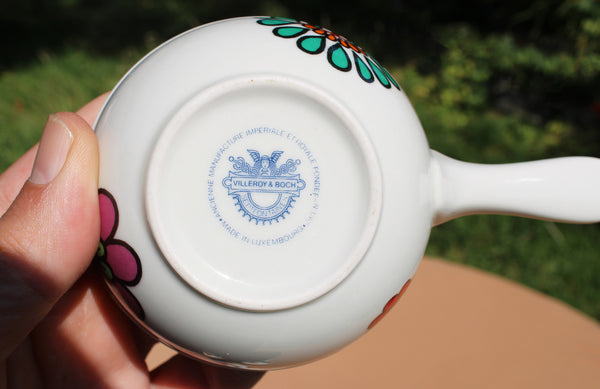 Caquelon + 5 poêlons vintage en vitro porcelaine Villeroy & Boch modèle Flower Power