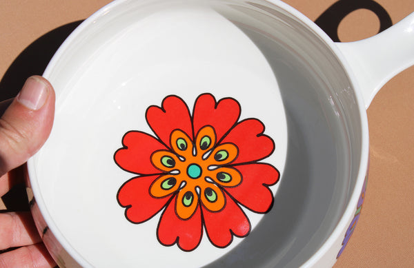 Caquelon + 5 poêlons vintage en vitro porcelaine Villeroy & Boch modèle Flower Power