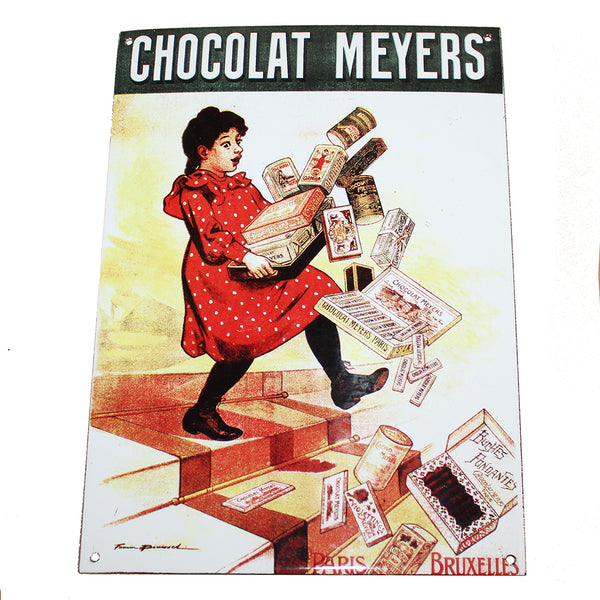 Plaque émaillée publicitaire édition vintage / Chocolat Meyers / 20 cm x 28 cm