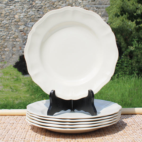 Ensemble de 6 assiettes plates en faïence de Sarreguemines coloris ivoire