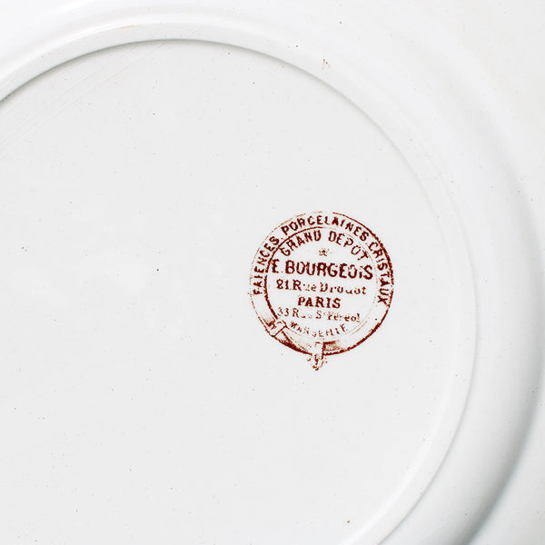 Ancienne assiette 24.5 cm en faïence polychrome Choisy le Roi E. Bourgeois oiseau