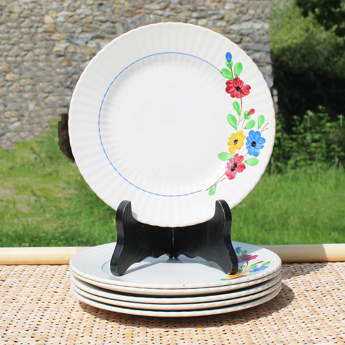 Ensemble de 6 assiettes à dessert en faïence de Digoin Sarreguemines modèle Beausoleil