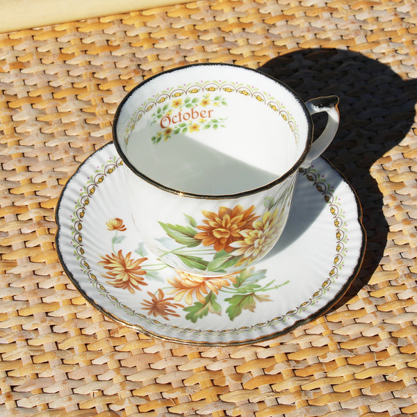 Tasse à thé + soucoupe en porcelaine anglaise English Heritage modèle mois Octobre