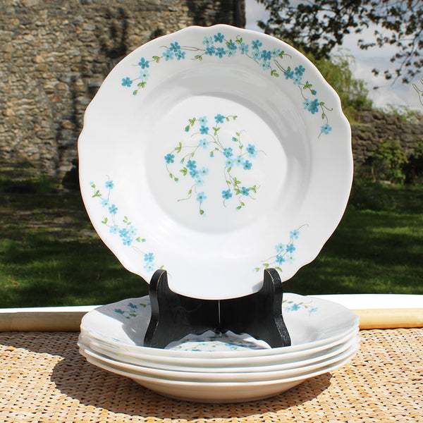 Ensemble de 6 assiettes creuses en Arcopal / modèle Veronica / Myosotis