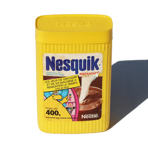 Boîte publicitaire vintage Nesquik 400 grammes / Groquik et sa Machine à remonter le temps