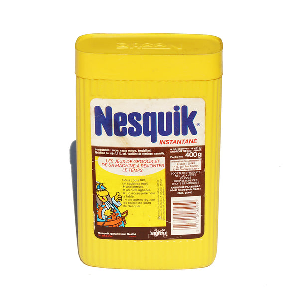 Boîte publicitaire vintage Nesquik 400 grammes / Groquik et sa Machine à remonter le temps