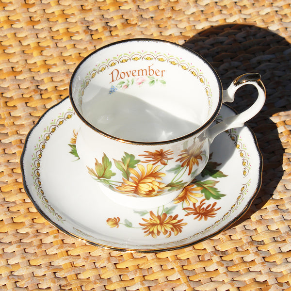 Tasse à thé + soucoupe en porcelaine anglaise English Heritage modèle mois Novembre