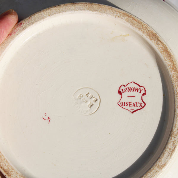 Broc de toilette en faïence de Longwy – Décor Oiseaux – Rouge sur fond crème – Fin XIXᵉ siècle