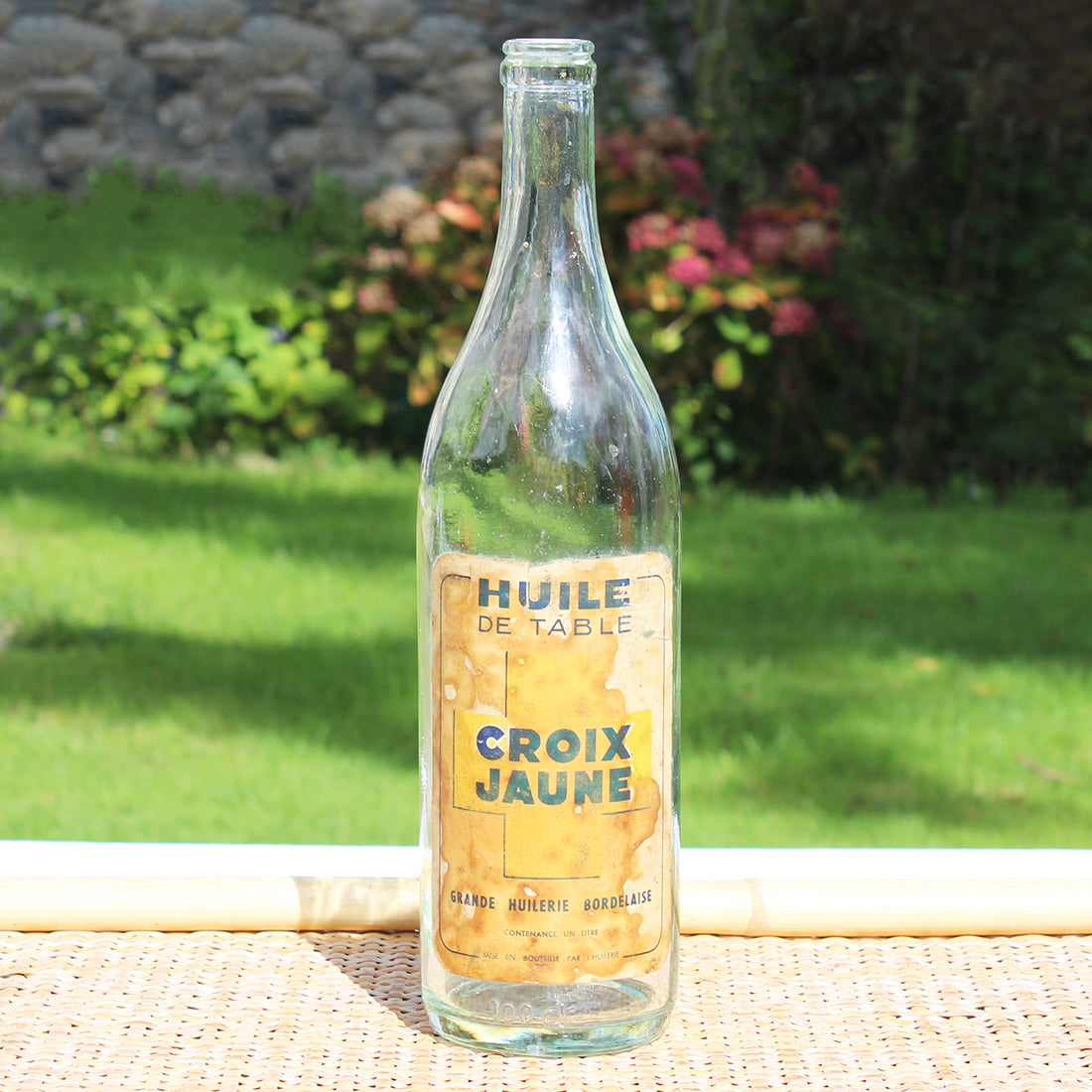 Ancienne bouteille publicitaire vide Huile de table Croix Jaune / Grande Huilerie Bordelaise no Huilor