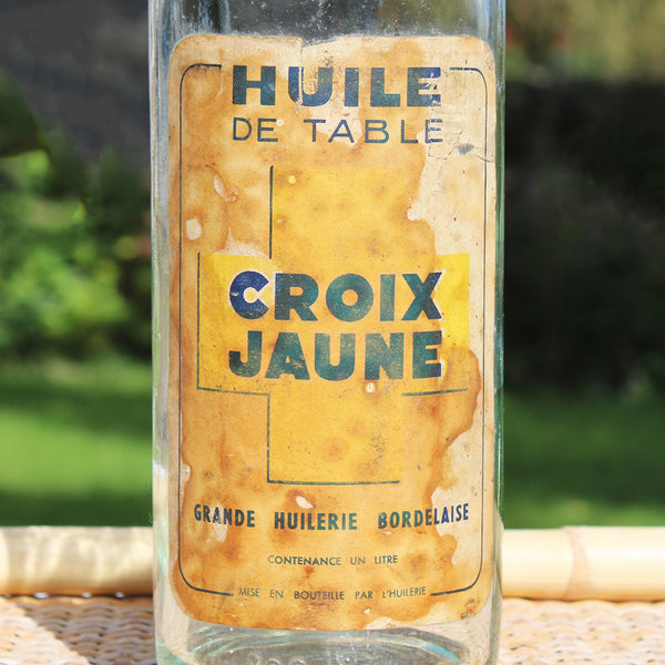 Ancienne bouteille publicitaire vide Huile de table Croix Jaune / Grande Huilerie Bordelaise no Huilor