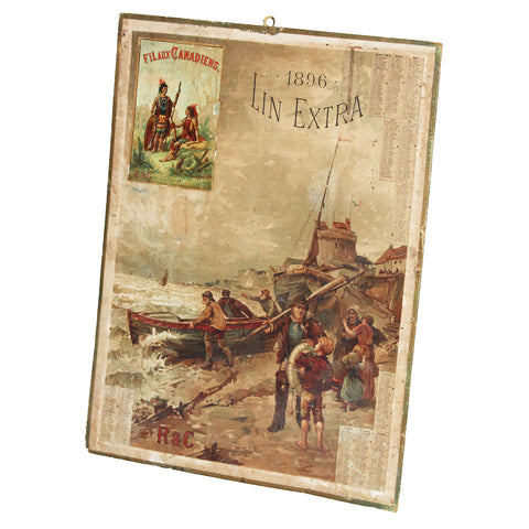 Ancien calendrier 1896 carton publicitaire R & C Fil aux Canadiens Lin Extra