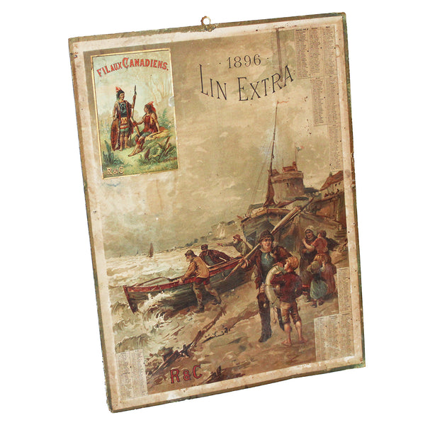 Ancien calendrier 1896 carton publicitaire R & C Fil aux Canadiens Lin Extra