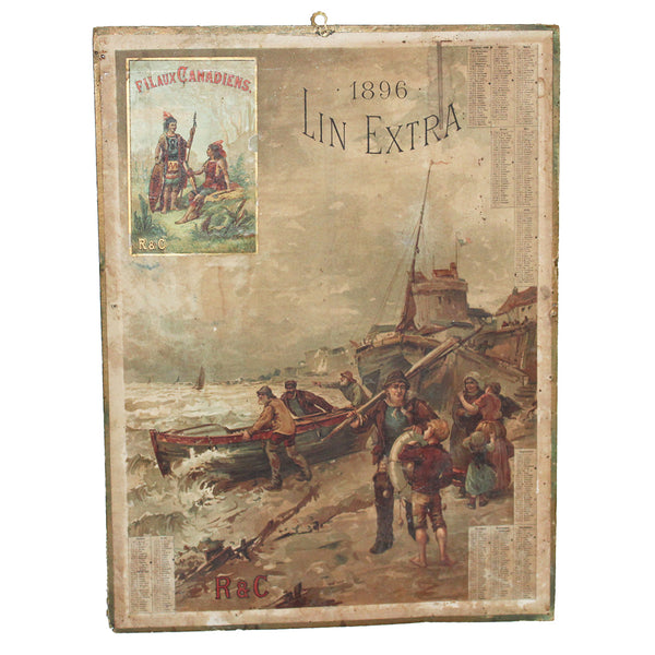 Ancien calendrier 1896 carton publicitaire R & C Fil aux Canadiens Lin Extra