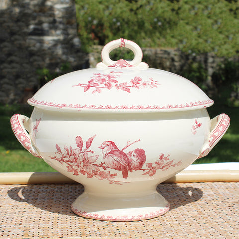 Grande soupière ancienne en faïence de Sarreguemines modèle Favori