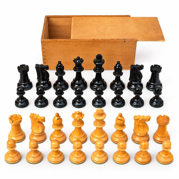 Grand jeu d’échecs vintage en bois, roi de 10,5 cm, possible Lardy, avec boîte de rangement