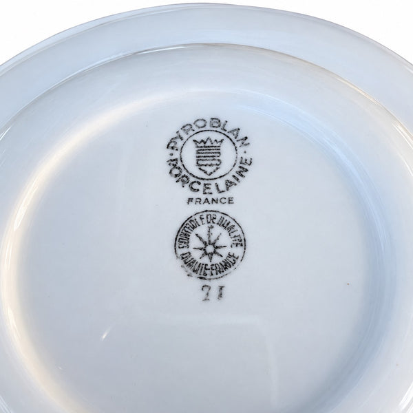 Lot de 4 assiettes creuses anciennes Pyroblan Sarreguemines – Porcelaine hôtelière vitrifiée