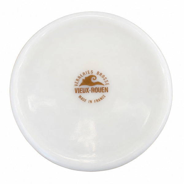Pot à pharmacie vintage en verre opalin Verreries Brosse – Vieux-Rouen – DRYAS octopetala