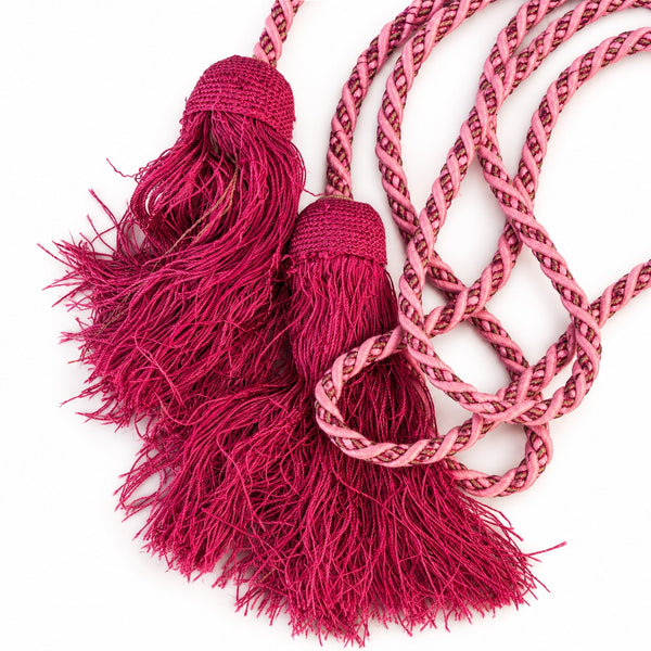 Cingulon ancien – Cordon d’aube liturgique rose et fuchsia à deux pompons – Longueur env. 4,28 m