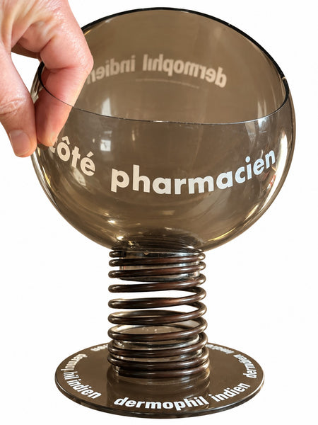 Présentoir publicitaire vintage de pharmacie Dermophil Indien en plastique fumé (années 1970-1980)