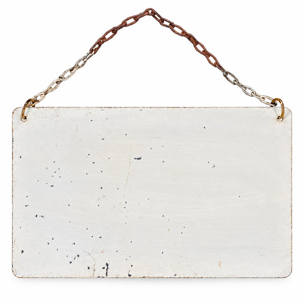 Plaque vintage de station-service en tôle peinte « Pompe en panne » avec chaîne de suspension