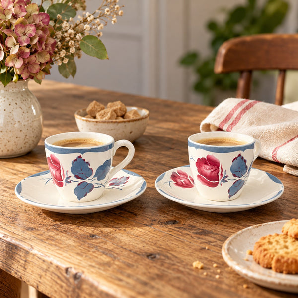Paire de tasses à café anciennes Digoin-Sarreguemines – Décor floral inspiré du modèle Janine