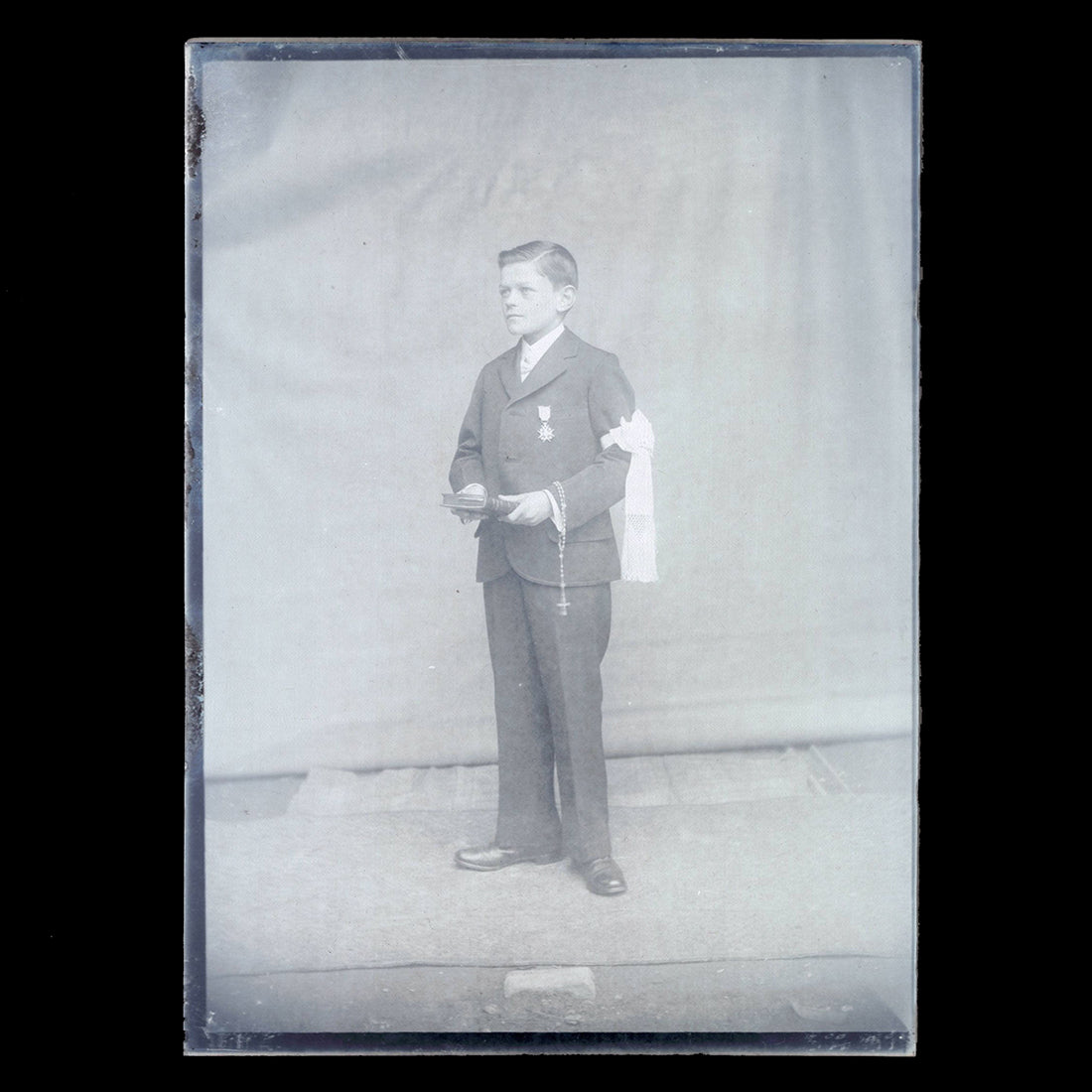 Négatif 18 x 13 / Ancienne photo plaque de verre / Religion - Communiant