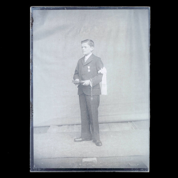 Négatif 18 x 13 / Ancienne photo plaque de verre / Religion - Communiant