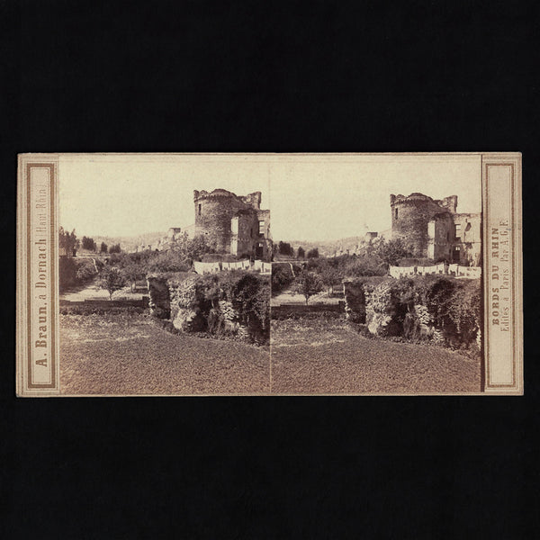 Photo stéréo ancienne A. Braun ( Dornach ) Bords du Rhin / Château de Pfaltz