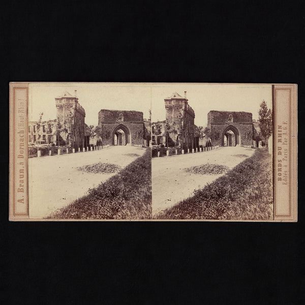 Photo stéréo ancienne A. Braun ( Dornach ) Bords du Rhin / Ancienne Porte à Andernach