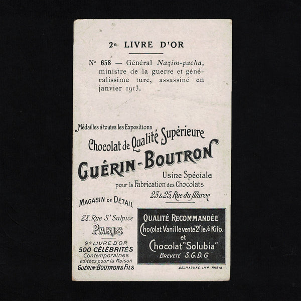 Ancienne chromo publicitaire Guérin Boutron Célébrités 658 Généralissime Nazim pacha