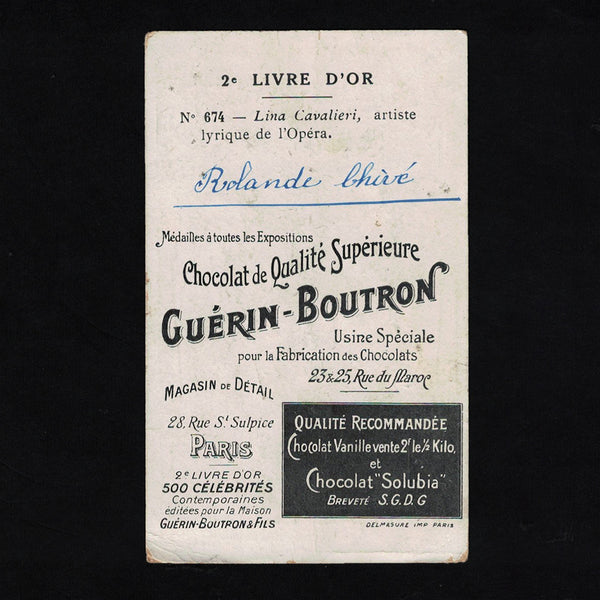 Ancienne chromo publicitaire Guérin Boutron Célébrités 674 Mlle Lina Cavalieri