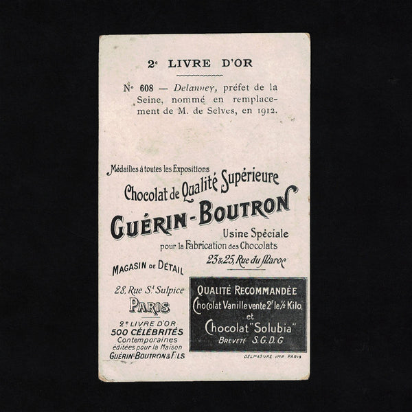 Ancienne chromo publicitaire Guérin Boutron Célébrités 608 Delanney Préfet de la Seine