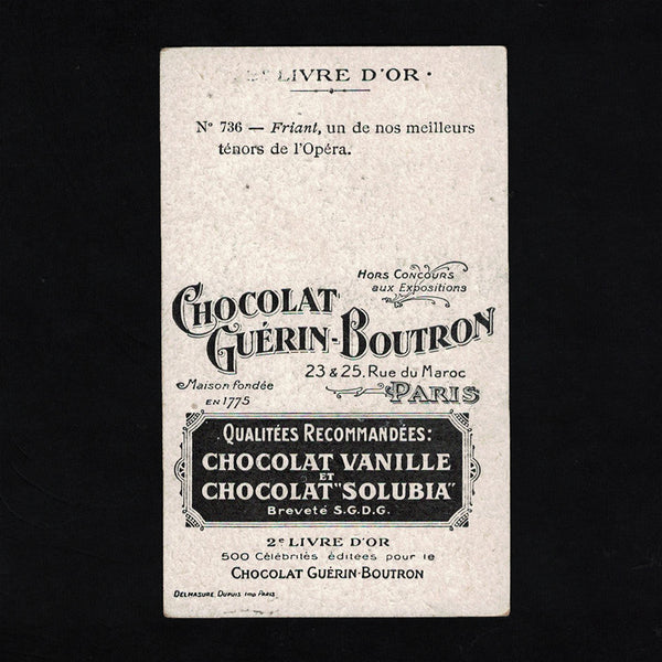Ancienne chromo publicitaire Guérin Boutron Célébrités 736 Friant
