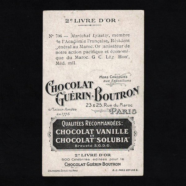 Ancienne chromo publicitaire Guérin Boutron Célébrités 706 Maréchal Lyautey